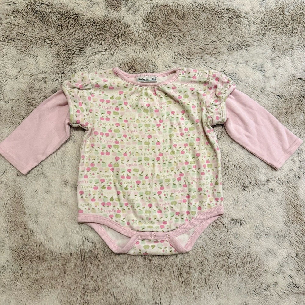 Vintage Y2K Pink And Green Apple Baby Girls One Piece Size 3-6 Months